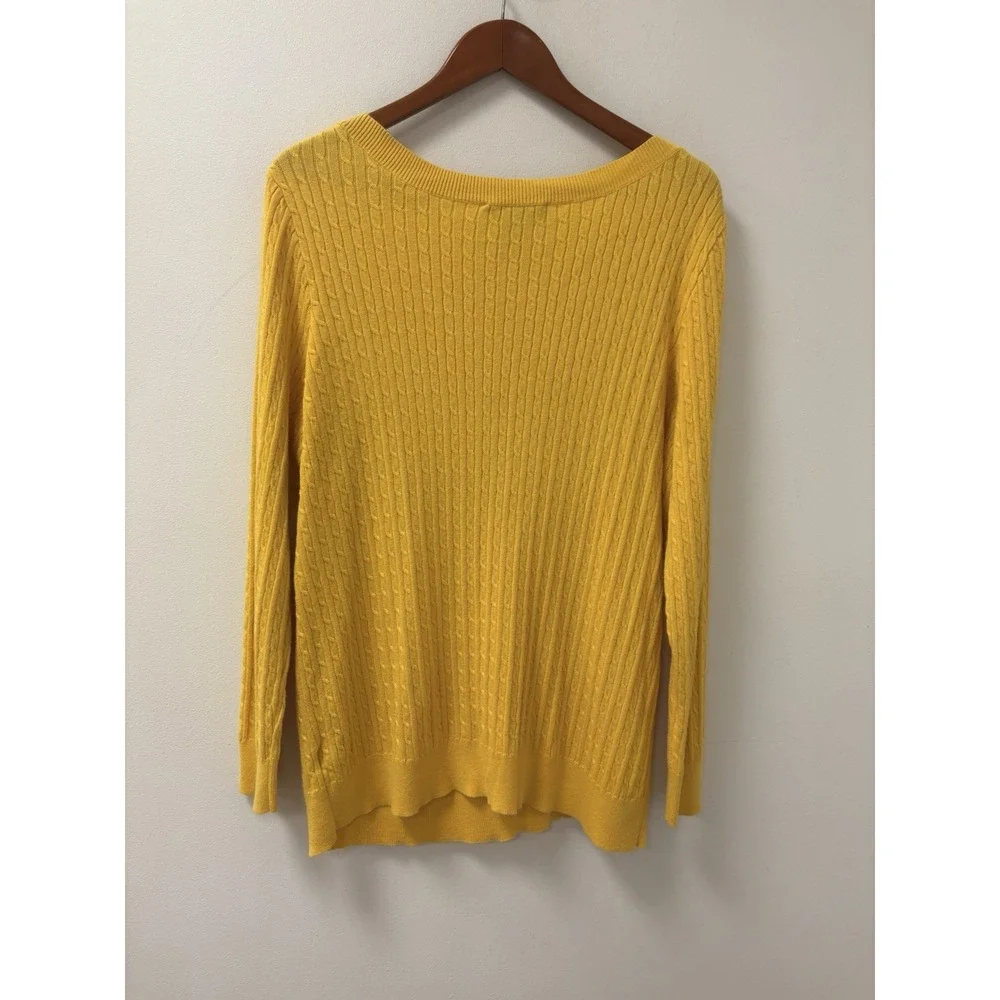 Ralph Lauren Cable Mustard Knit Sweater Sz 2X LRL 100% Button Detail Vintage